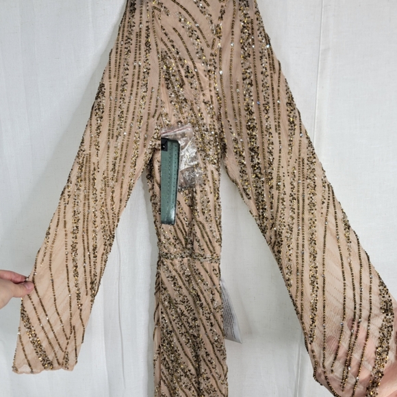 Mac Duggal 5240 Womens 16 Mocha Pink Gold Beaded Sequin Column Formal Dress - Picture 13 of 13